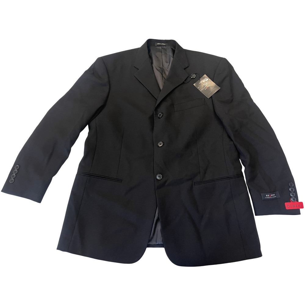 NWT Axcess Claiborne Co Mens 40S Black 100% Worsted Wool 3 Button Blazer Jacket